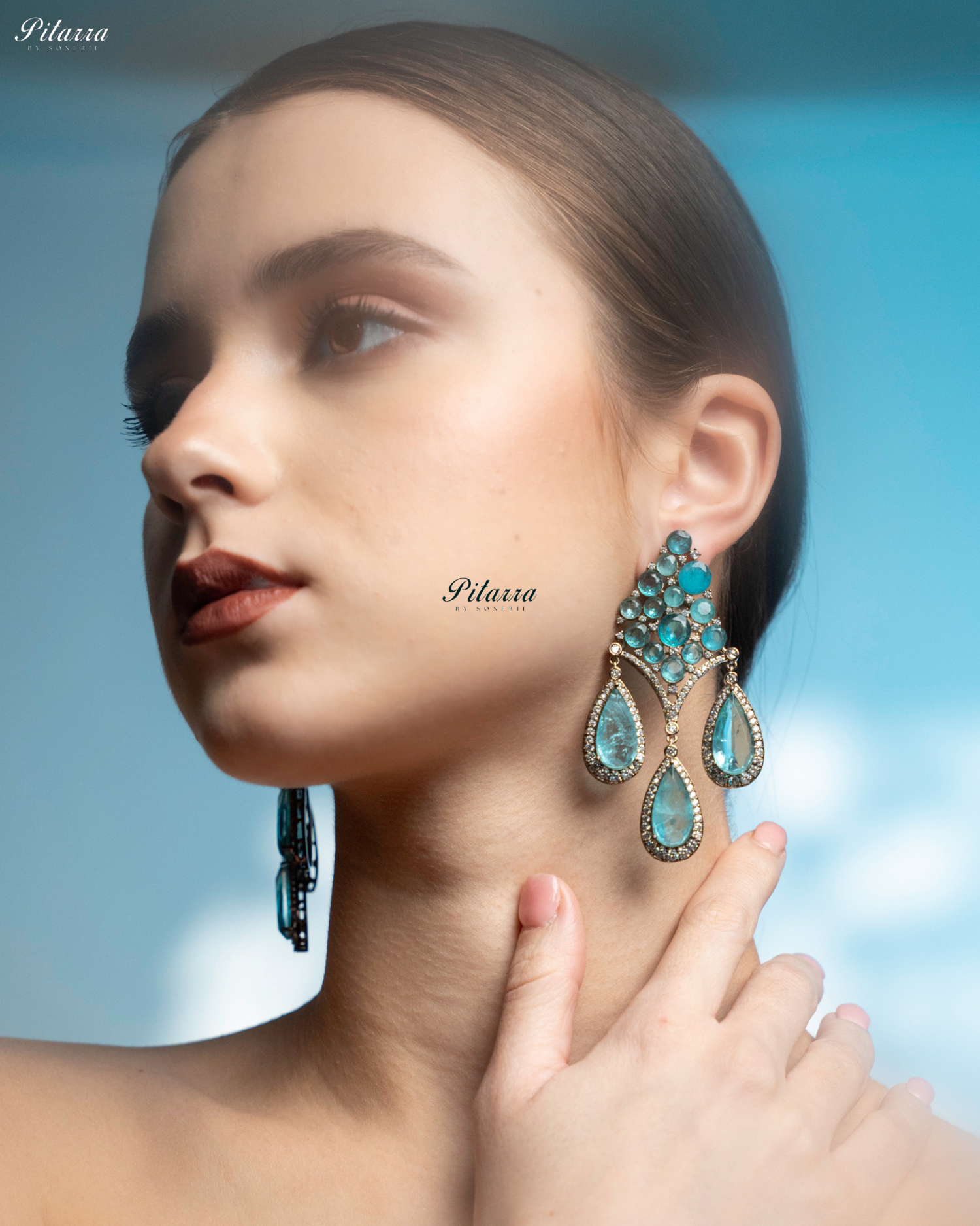 Turquoise Stone Three Teardrop CZ Doublet Dangler Earrings
