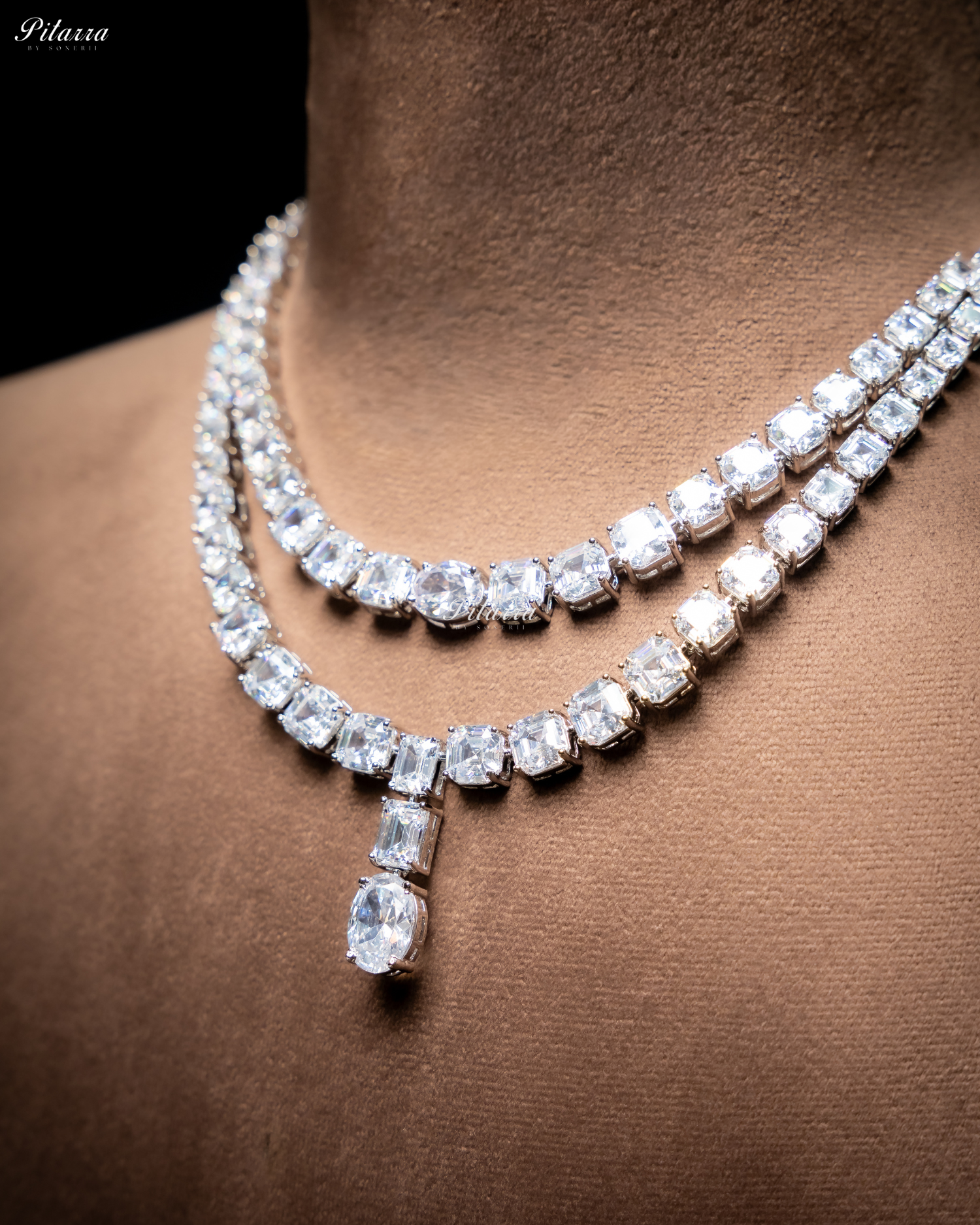 White Two Layer Square Drop Statement Necklace Set