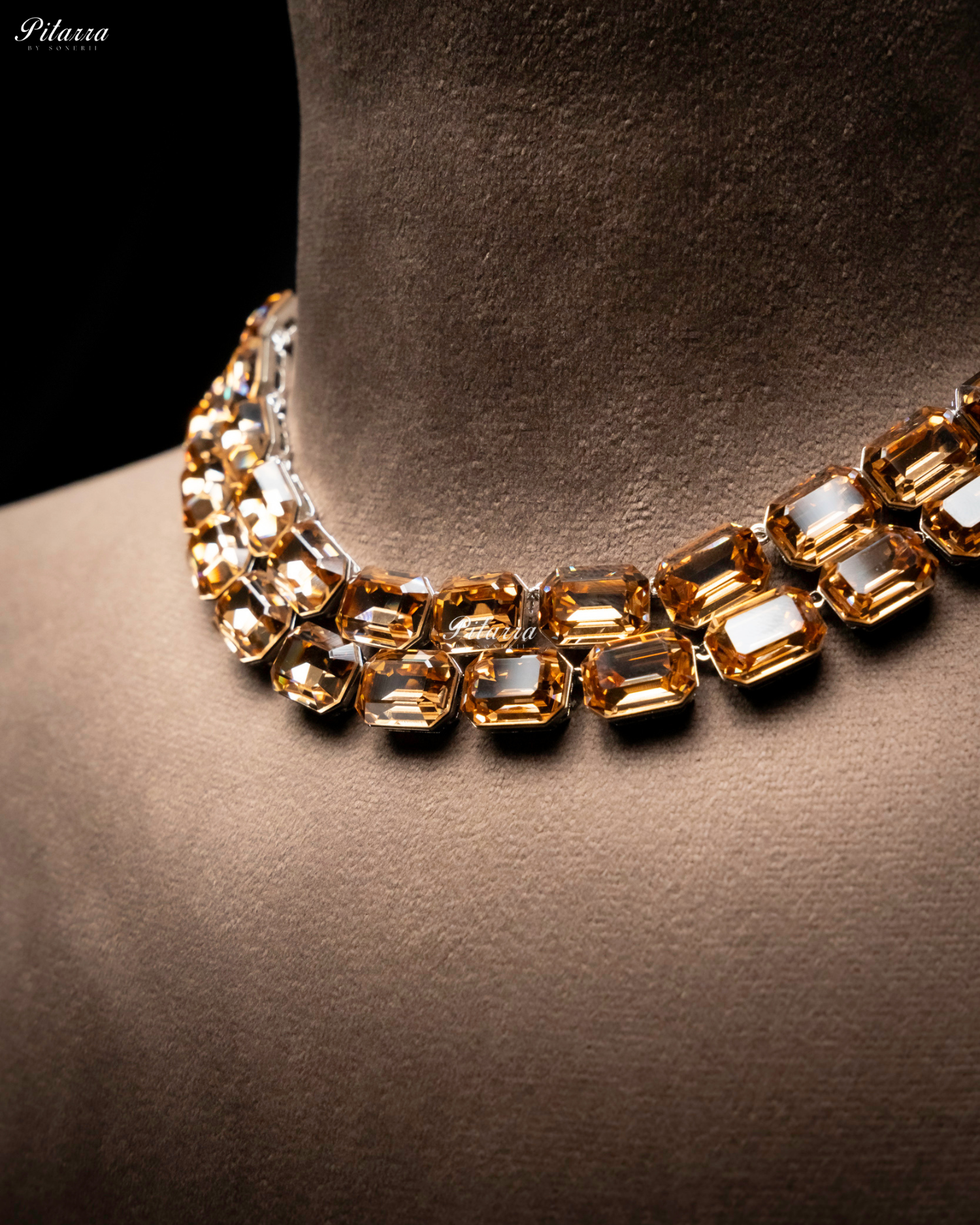 Octagon Cut Two Layer Yellow Oversized Crystal Necklace