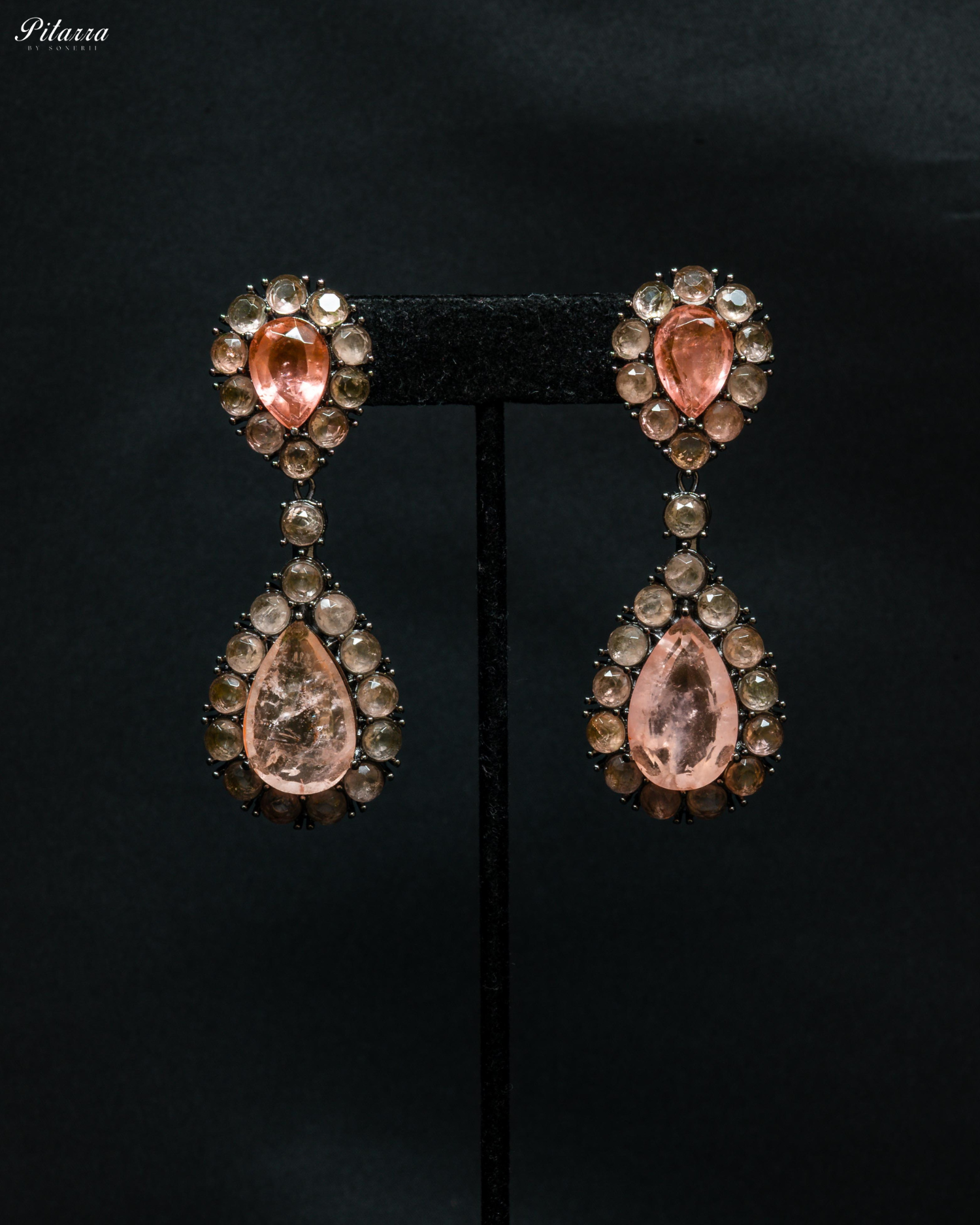 Peach Drop Doublet CZ Crystal Dangle Earrings