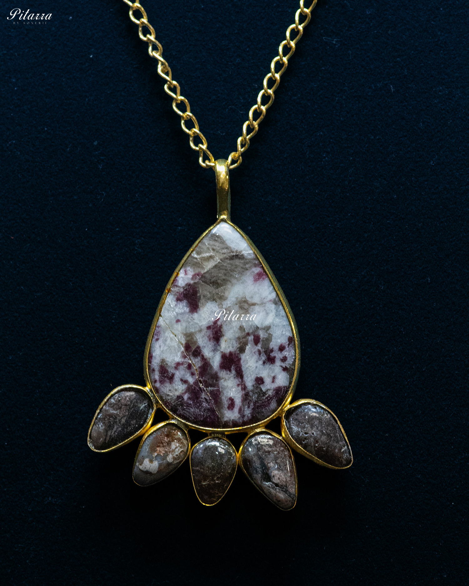 Purple Dots Raw Stone Teardrop Drop Pendant