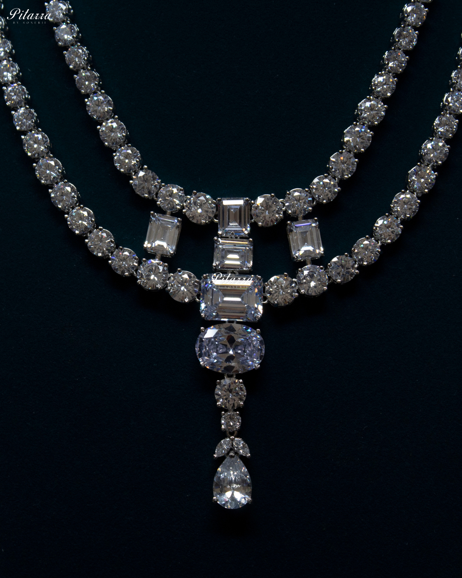 White Crystal Longe Maharani Statement Necklace Set