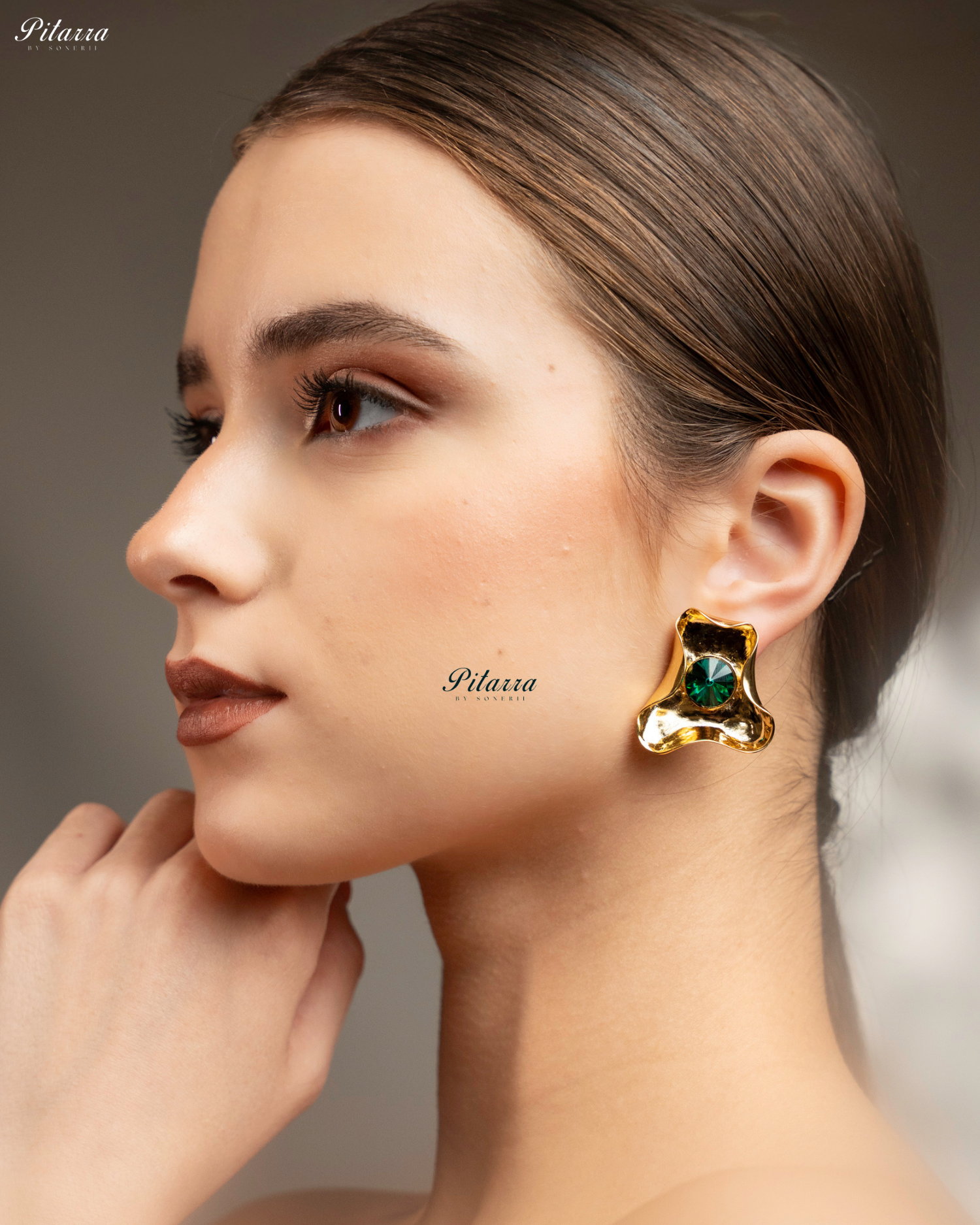 Emerald Stone Gold Plated Trendy Stud Earrings