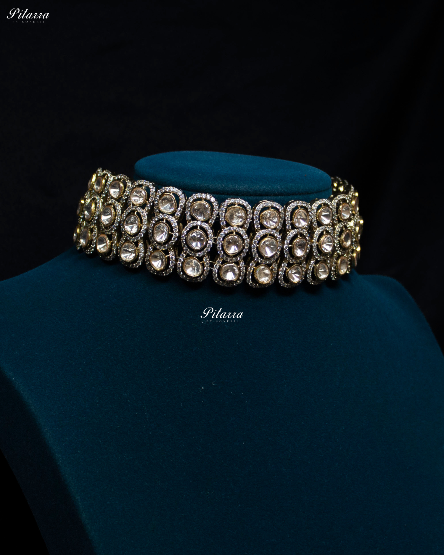 Three Layer White Stone Gold Finish Kundan Choker Set