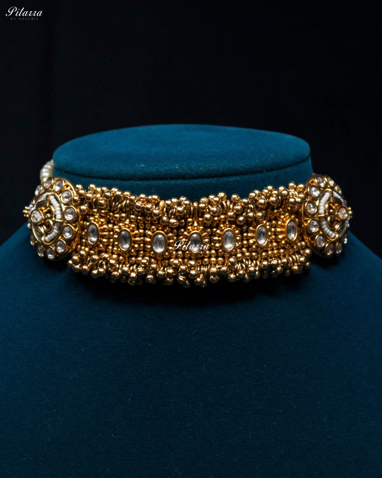 Antique Gold Plated Apsara Kundan Choker Set