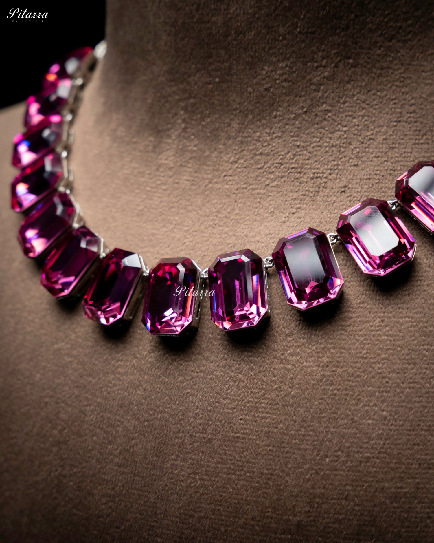 Octagon Cut Pink Oversized Crystal Statement Necklace Set
