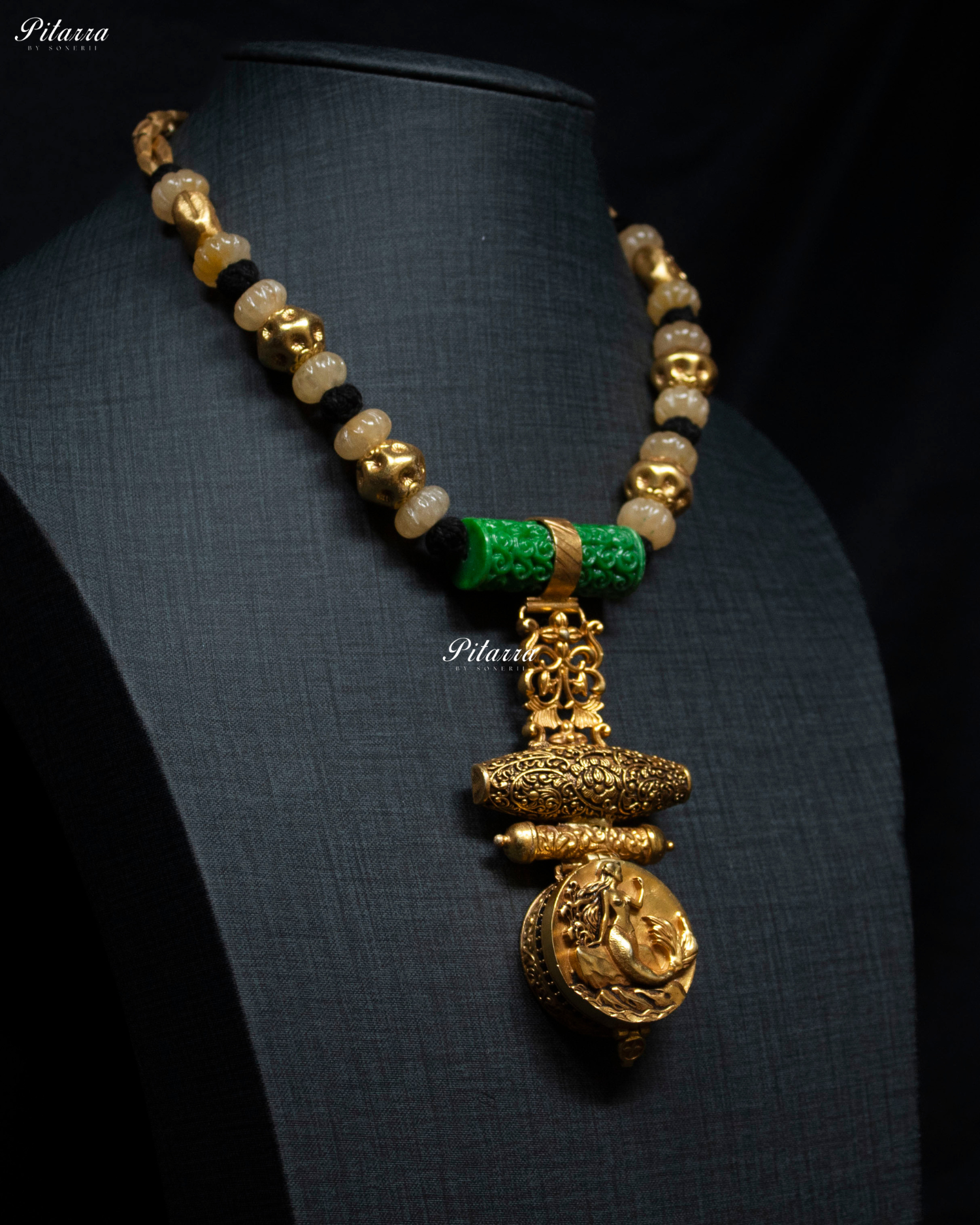 Unique Figure Gold Colored Beads 92.5 Silver Necklace
