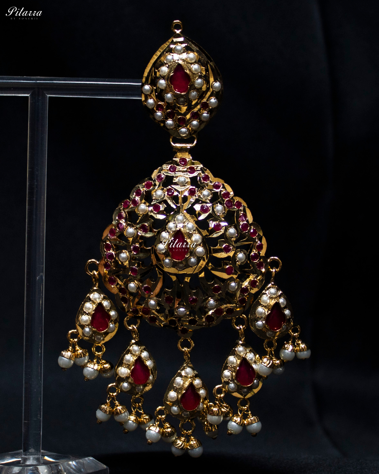 Red Studed Stone Handcrafted Chandbali Earrings