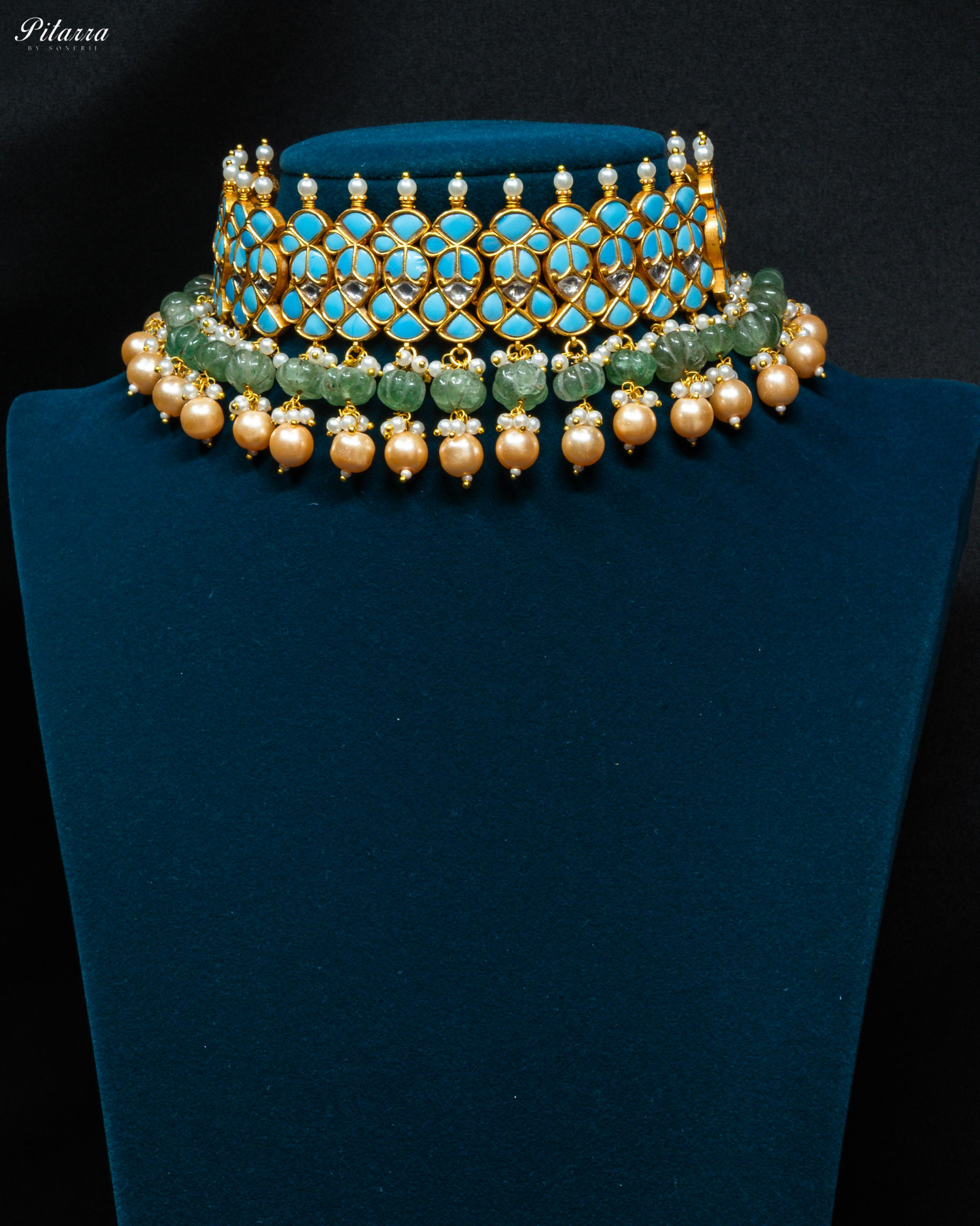 Golden Stone Pearls Meenkari Kundan Choker Set