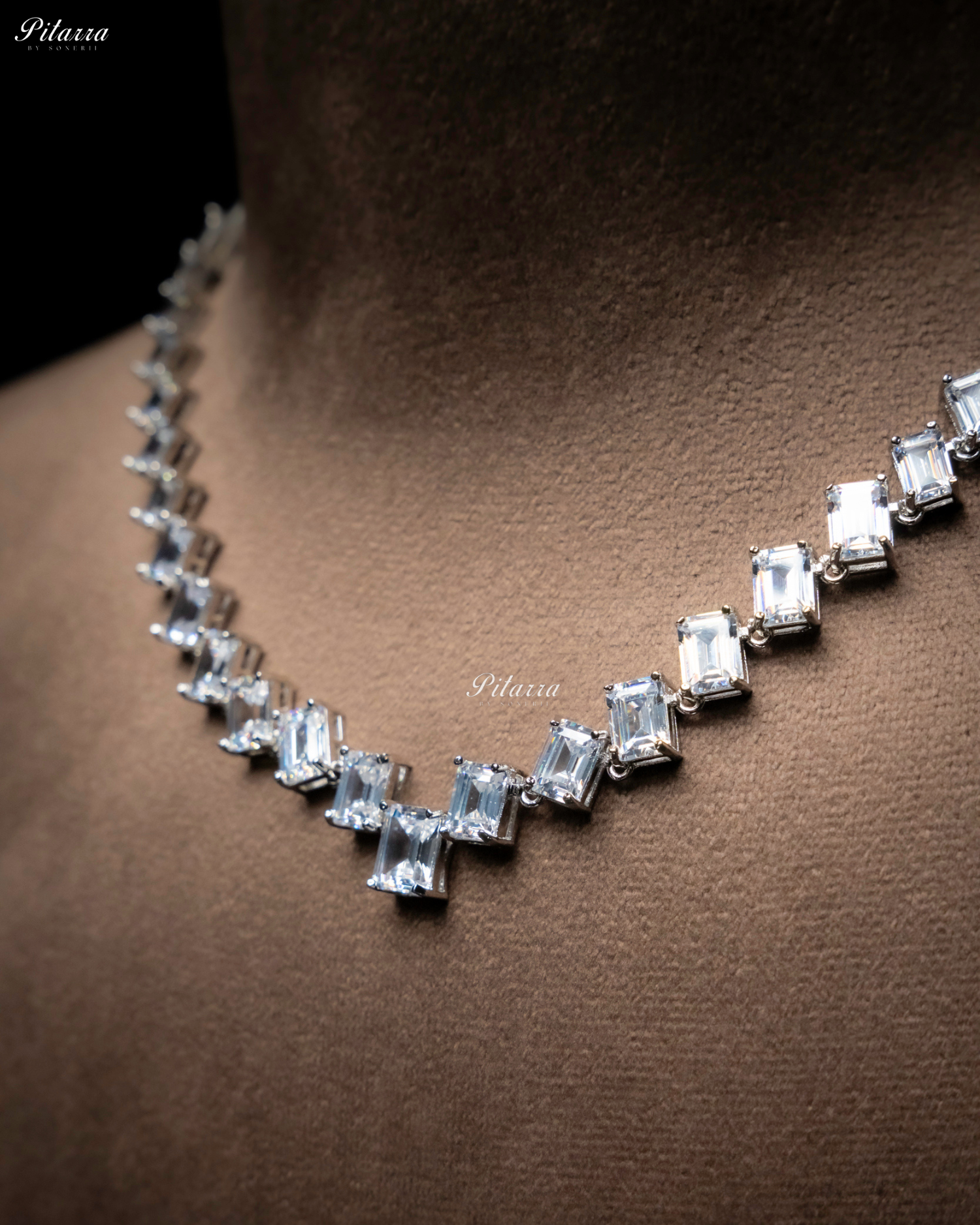 Small White Square Crystal CZ Necklace Set