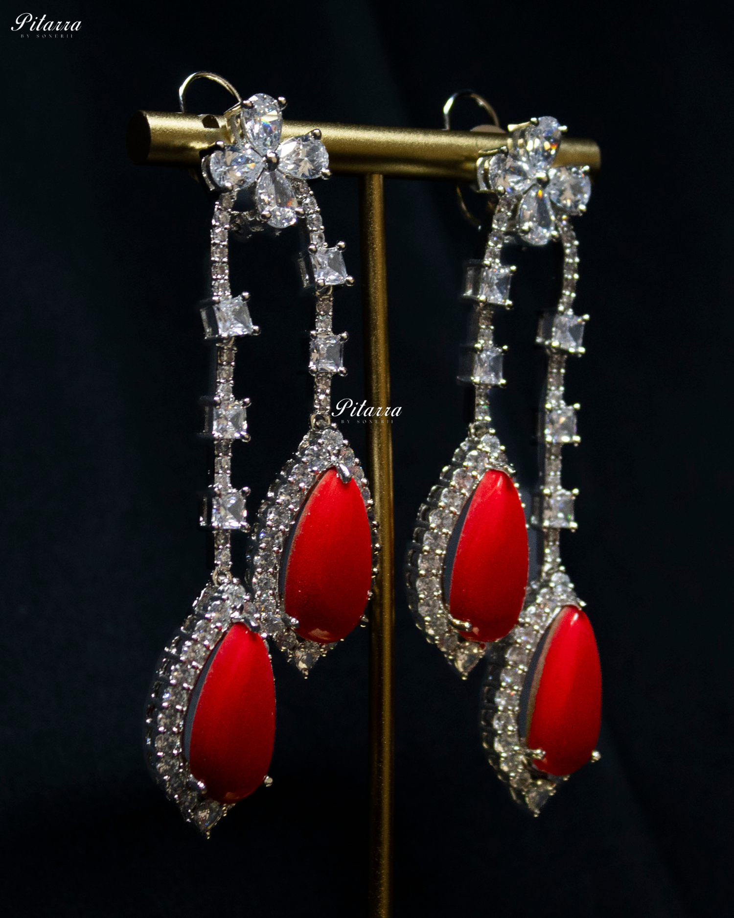 Pitarra Red and Silver Dangler Earrings