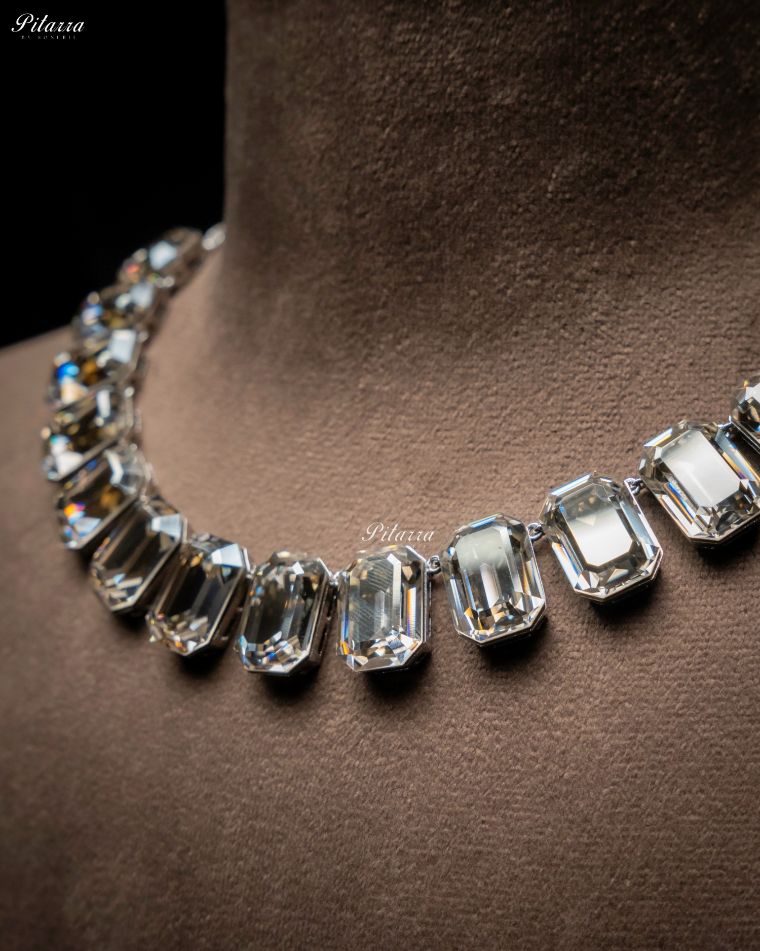Octagon Cut White Oversized Crystal Statement Necklace Set