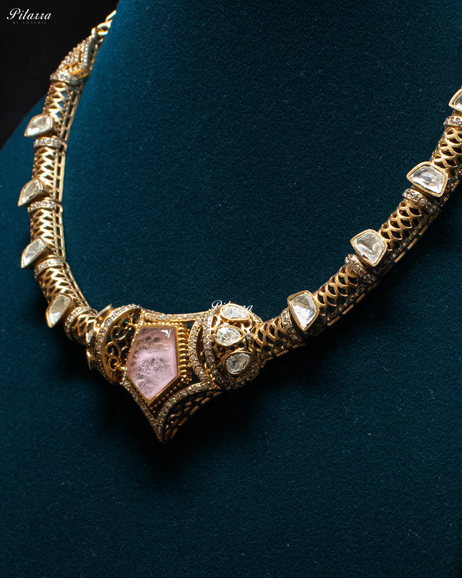 Pink Stone Halsi Polki Kundan Necklace Set