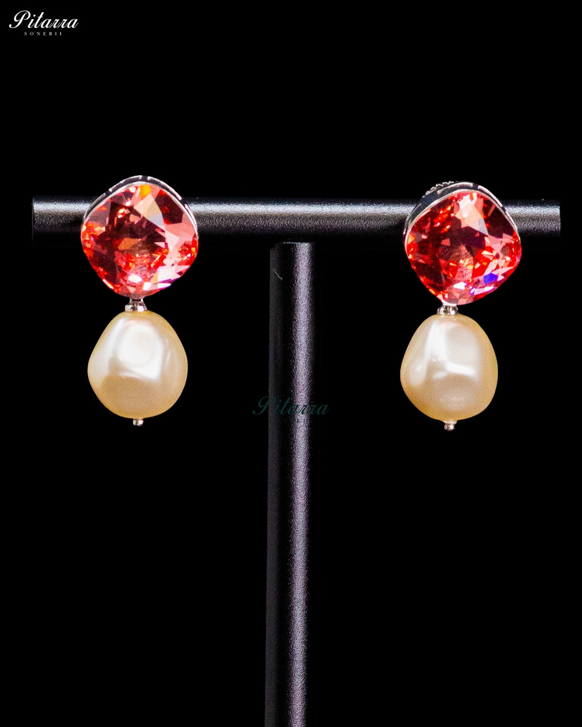Red Crystal Pearl Drop Earrings