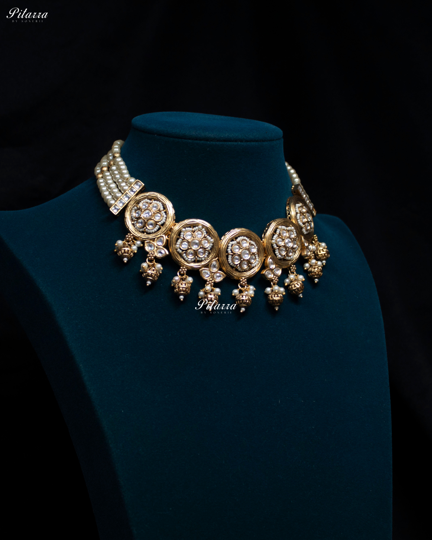 Floral White Stone White Pearl Kundan Choker Set