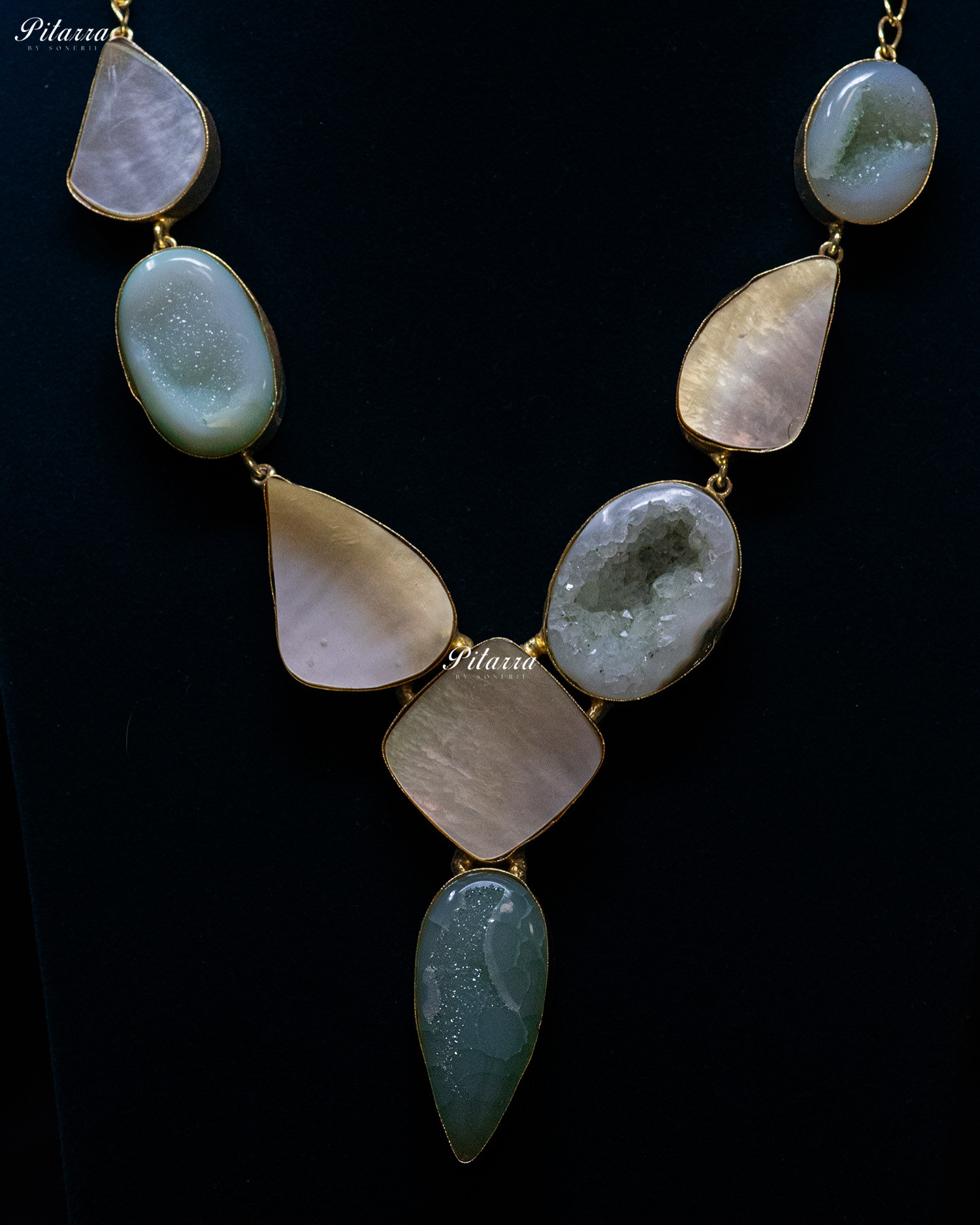 Green Drop Sculptural Stone Long Statement Necklace Set
