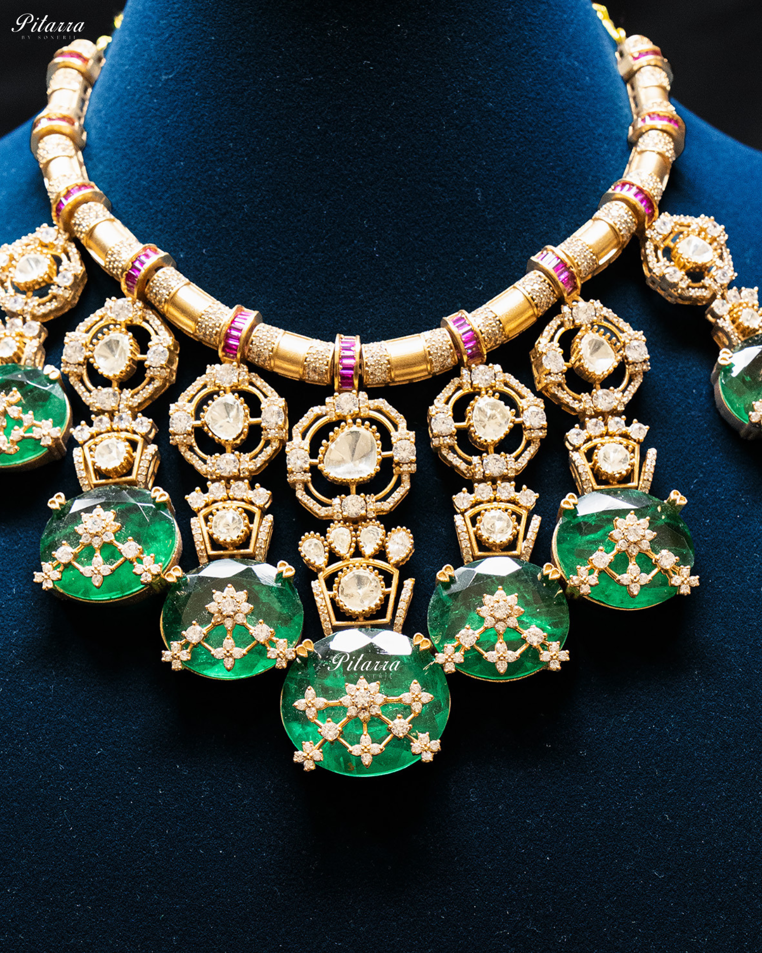 Emerald Big Stone Victorian Polki Kundan Necklace Set