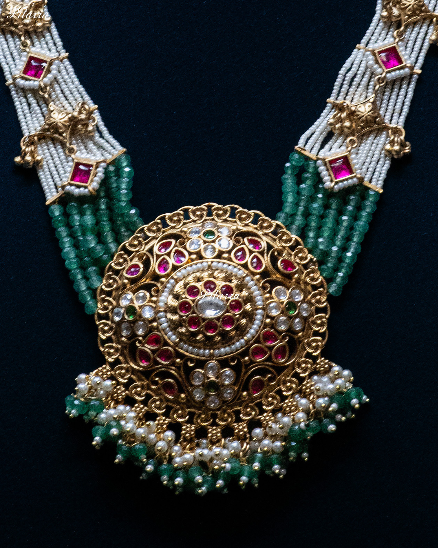 Multi Colored Beads Golden Long Pendant Set