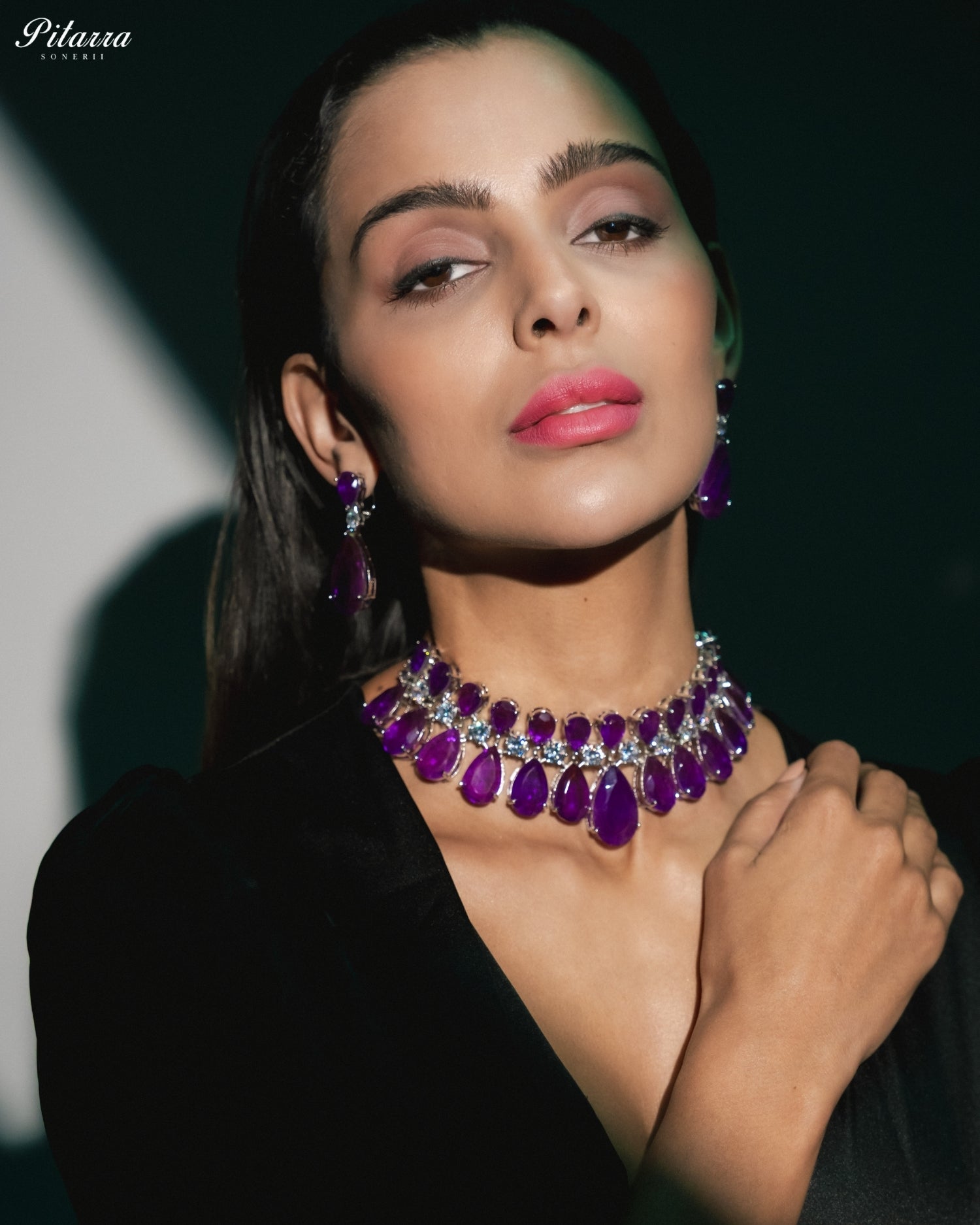 Amethyst Purple Crystal Statement Choker Necklace Set