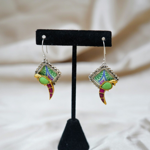 Silver Toned Multi Color Hanging Earrings