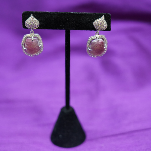 Silver Toned Pink AD Earrings