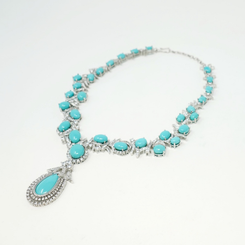 Silver Turquoise Stones Necklace Set