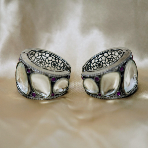 Silver-Plated Classic Kundan Hoop Earrings