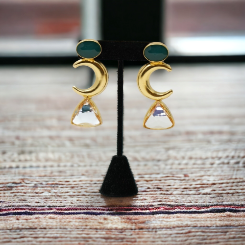 Gold Plated Green Moon Earrings