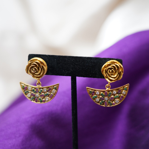 Solid Rose Design Chand Drop Earrings