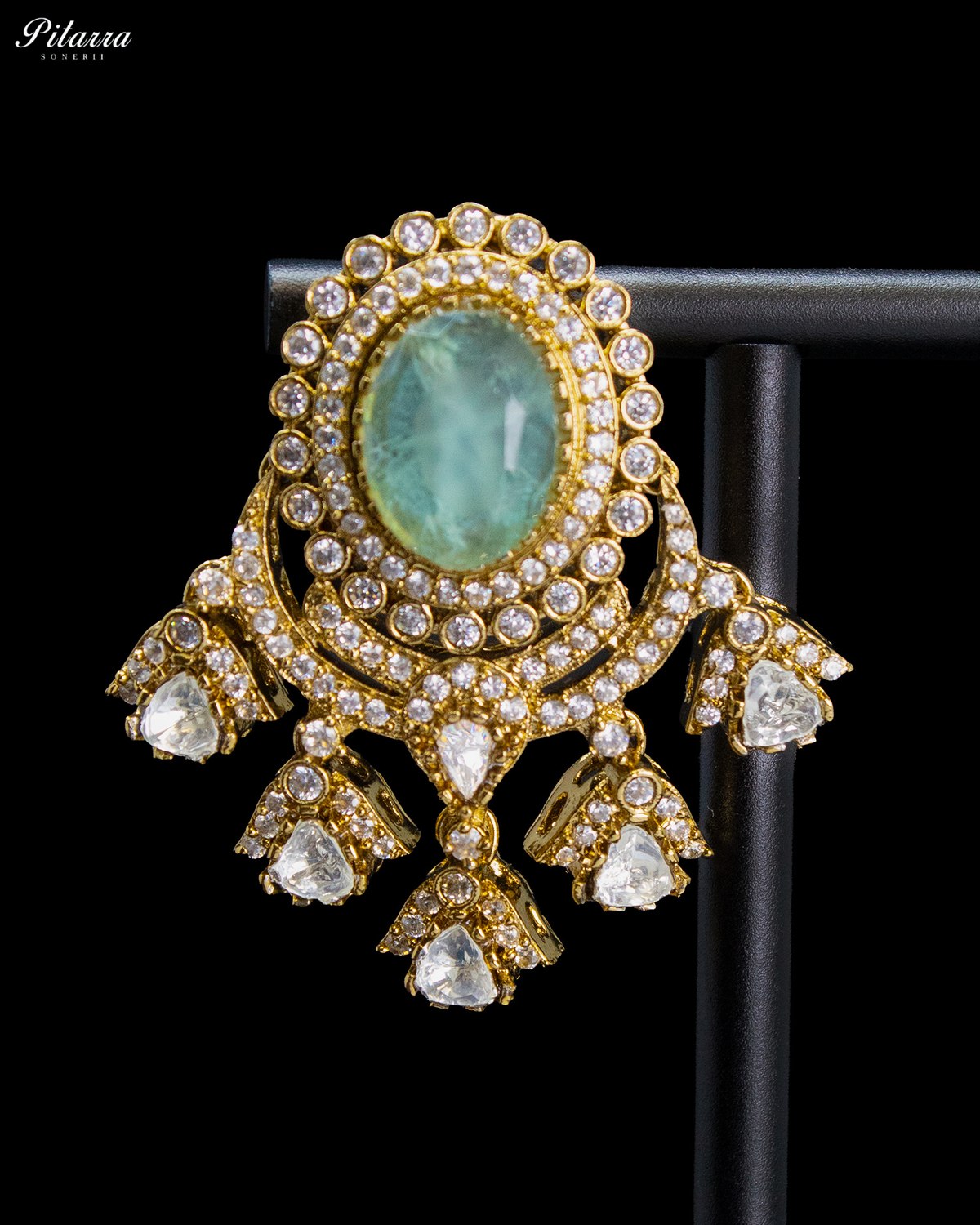 Mint and Clear Kundan-Style Chandbali Statement Earrings