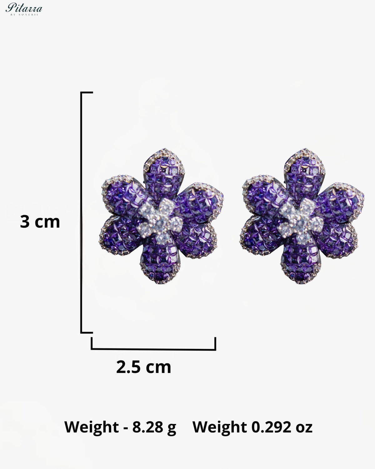Purple Crystal Flower Stud Earrings