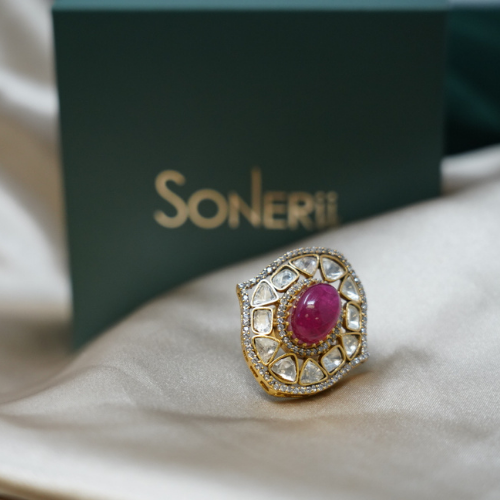 Subtle Pink Stone Kundan Ring