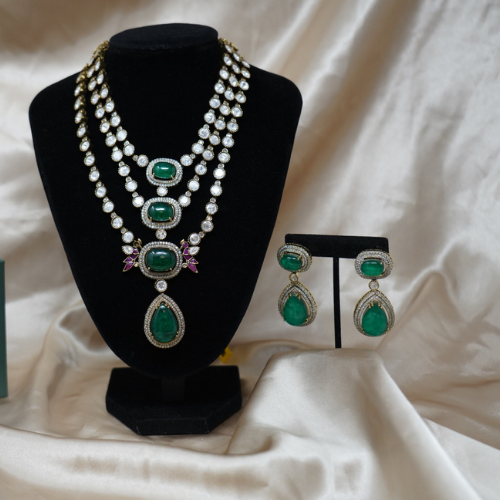 Three Layered Victorian Kundan Necklace Set
