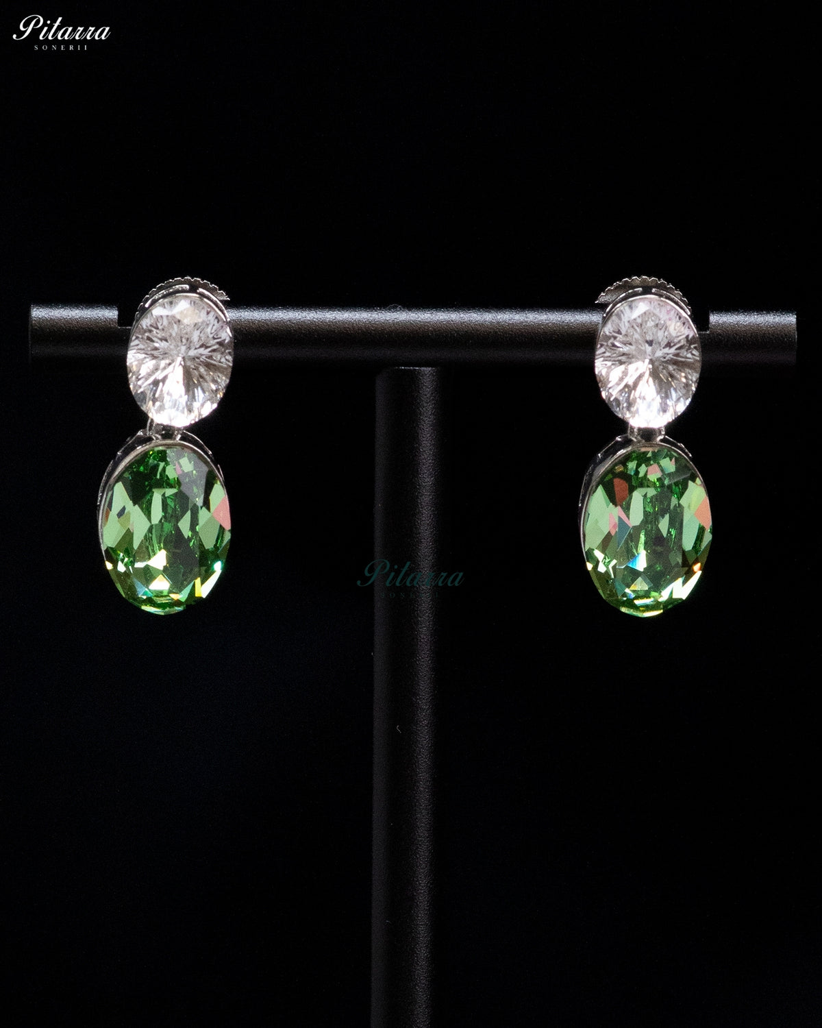 Emerald Green Crystal Oval Drop Earrings