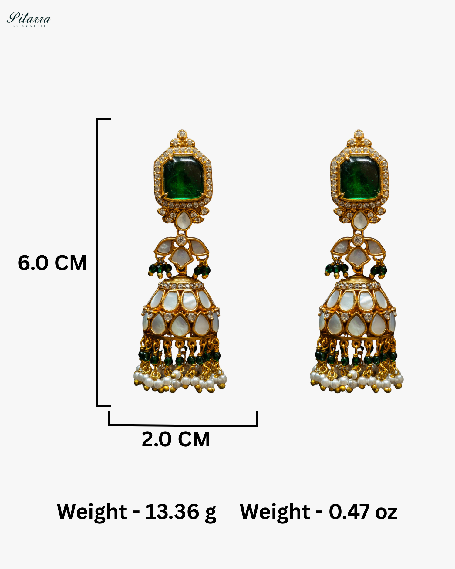 Gold Plated Emerald Kundan Jhumka Earrings