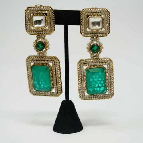 Gold Plated Green Victorian Earrings