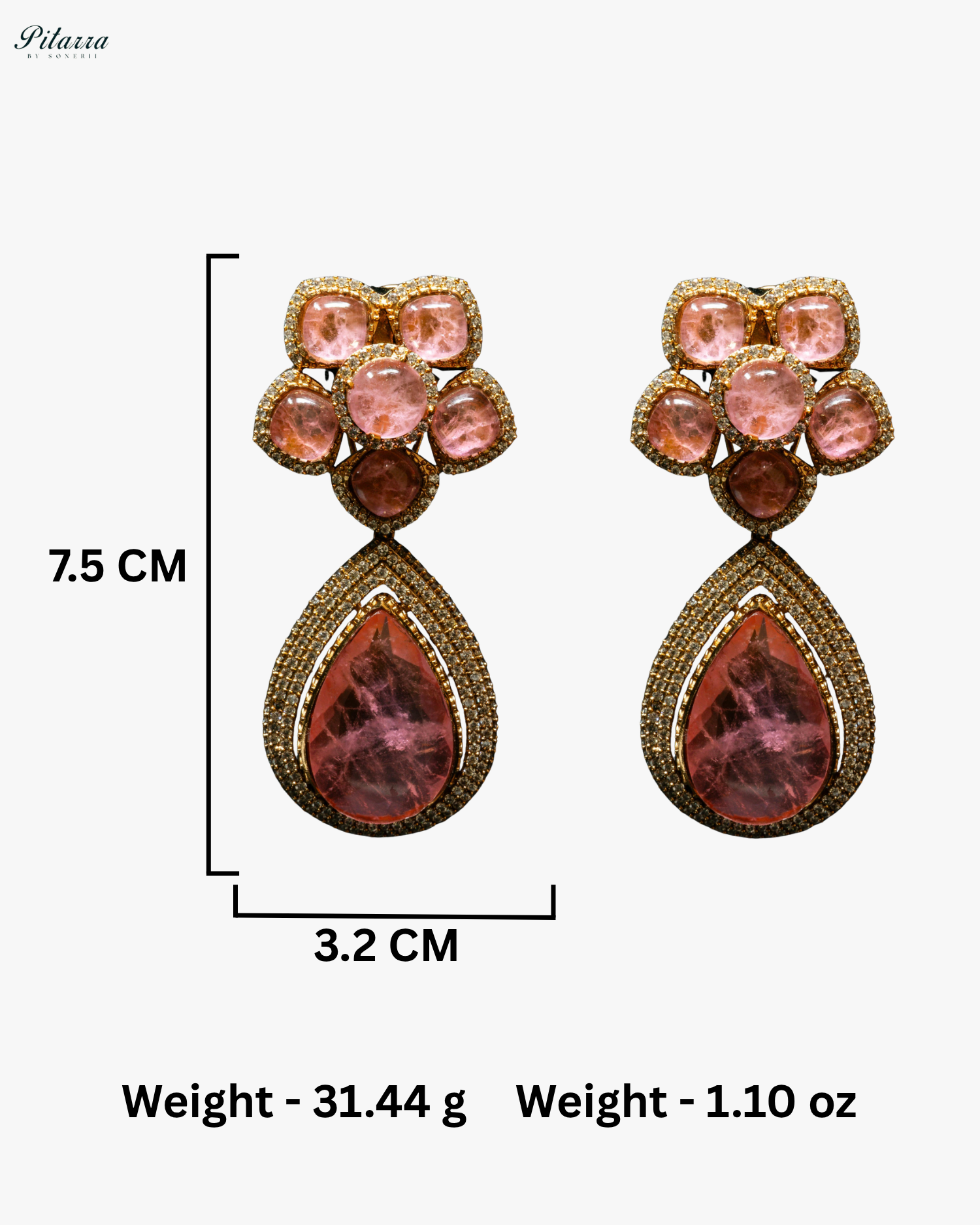Pink Stone Tear Drop Carved Necklace Set