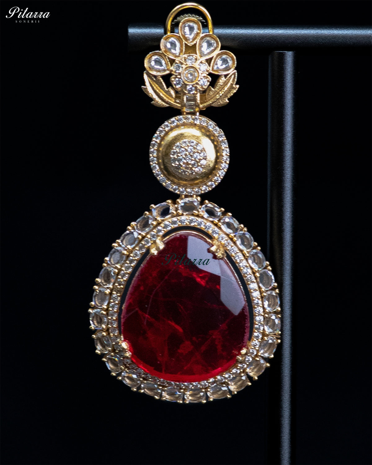 Red Teardrop Floral Kundan Necklace Set
