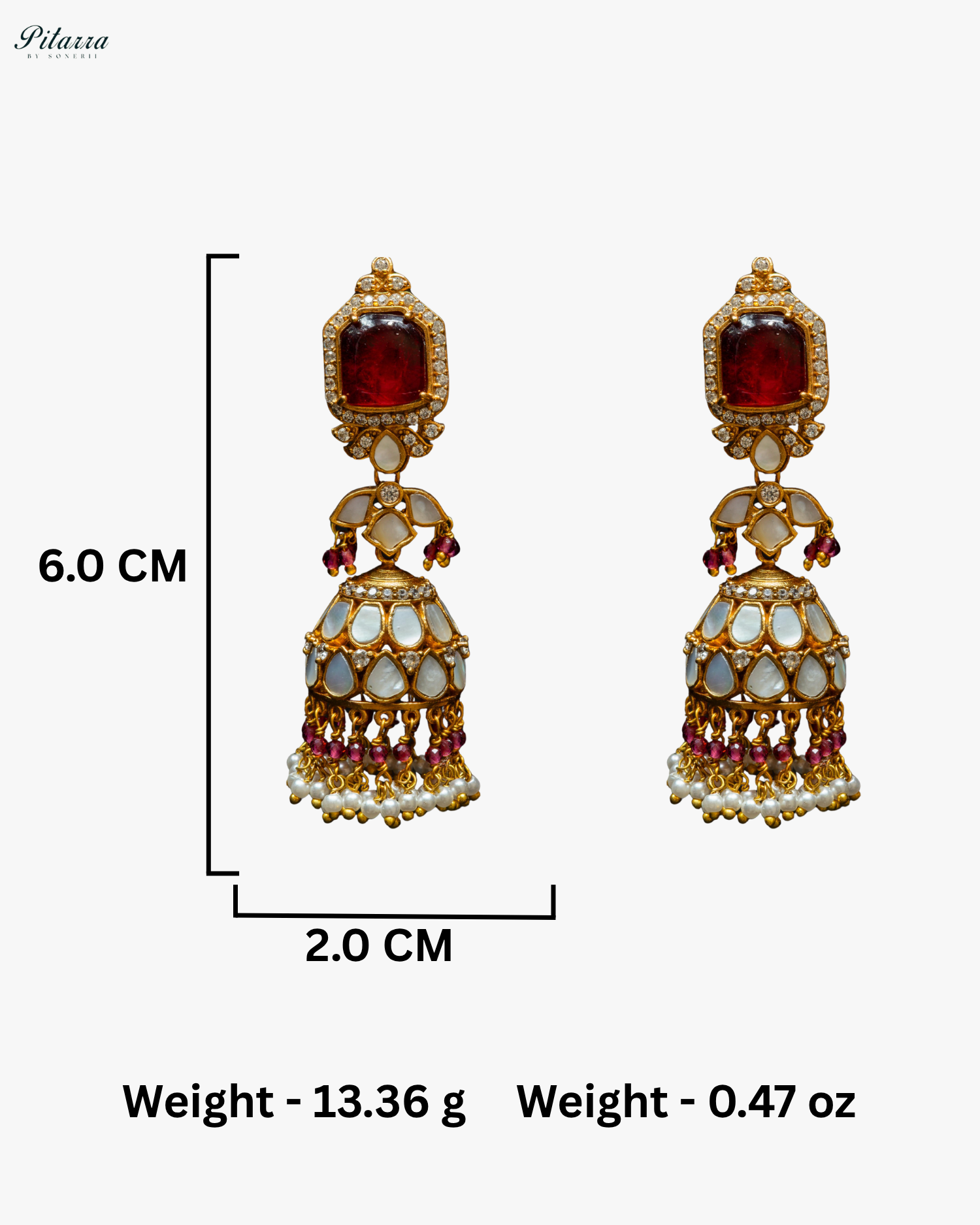 Gold Plated Ruby Red Kundan Jhumka Earrings