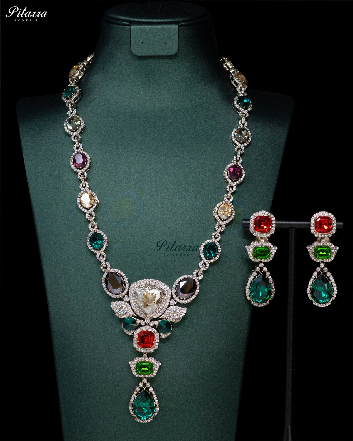Emerald Green Multicolor Crystal Pendant Necklace Set