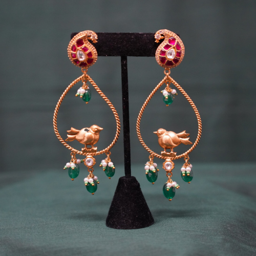 Gold Plated Jaipuri Bird Shaped Earrings