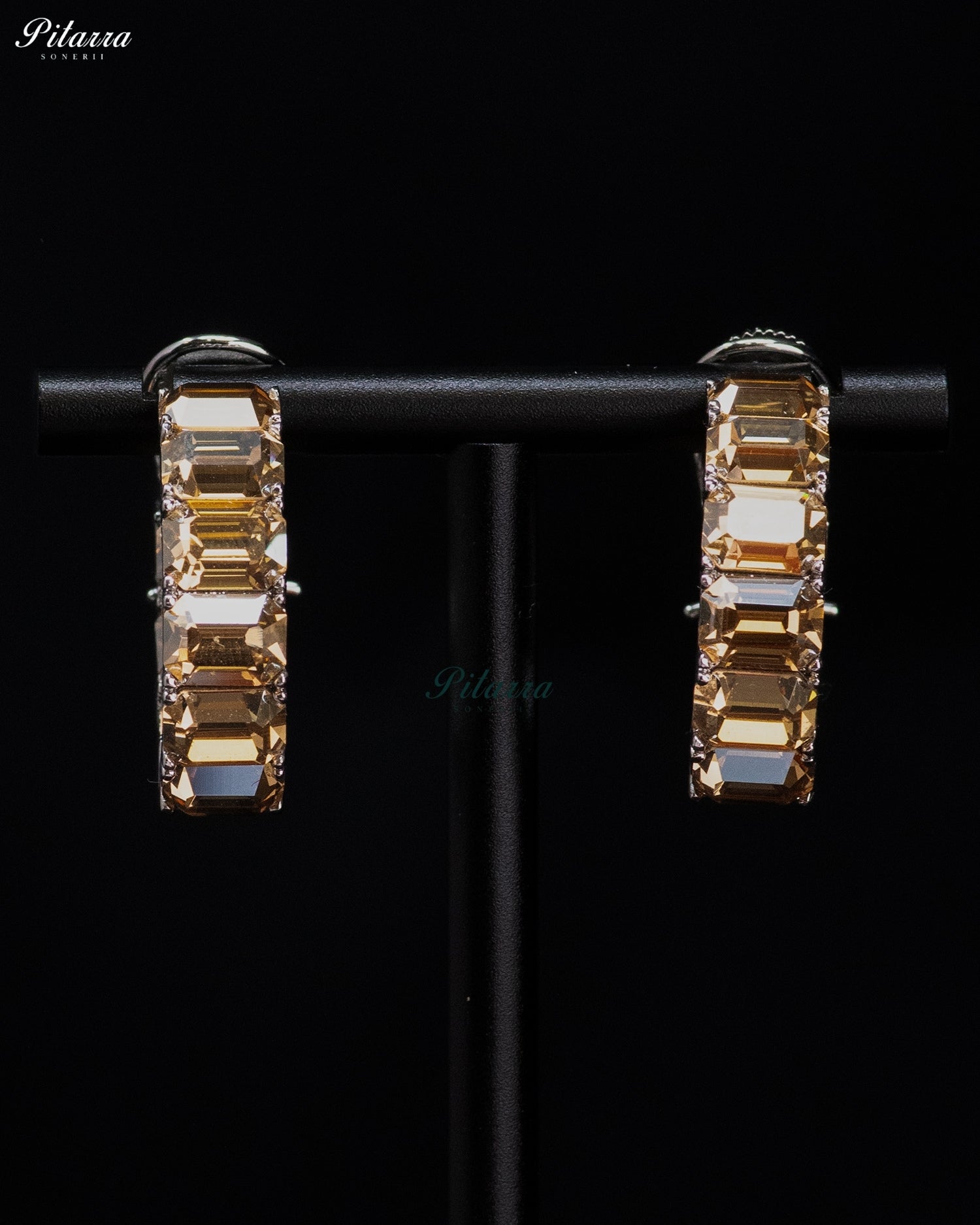 Golden Amber Cushion-Cut Crystal Hoop Earrings