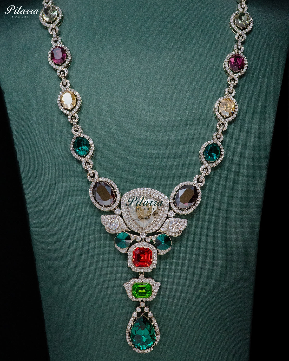 Emerald Green Multicolor Crystal Pendant Necklace Set
