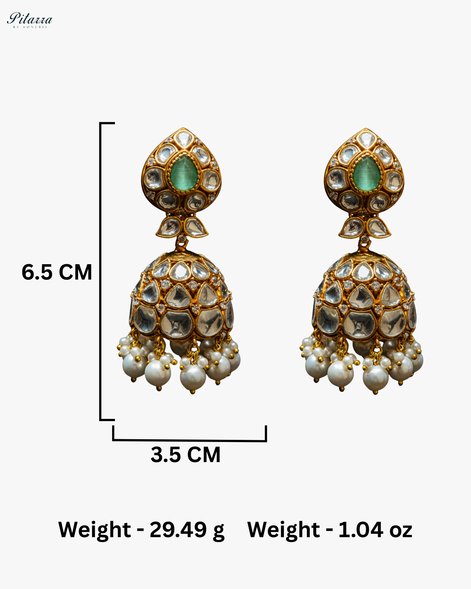 Pitarra Green Kundan Jhumki Earrings