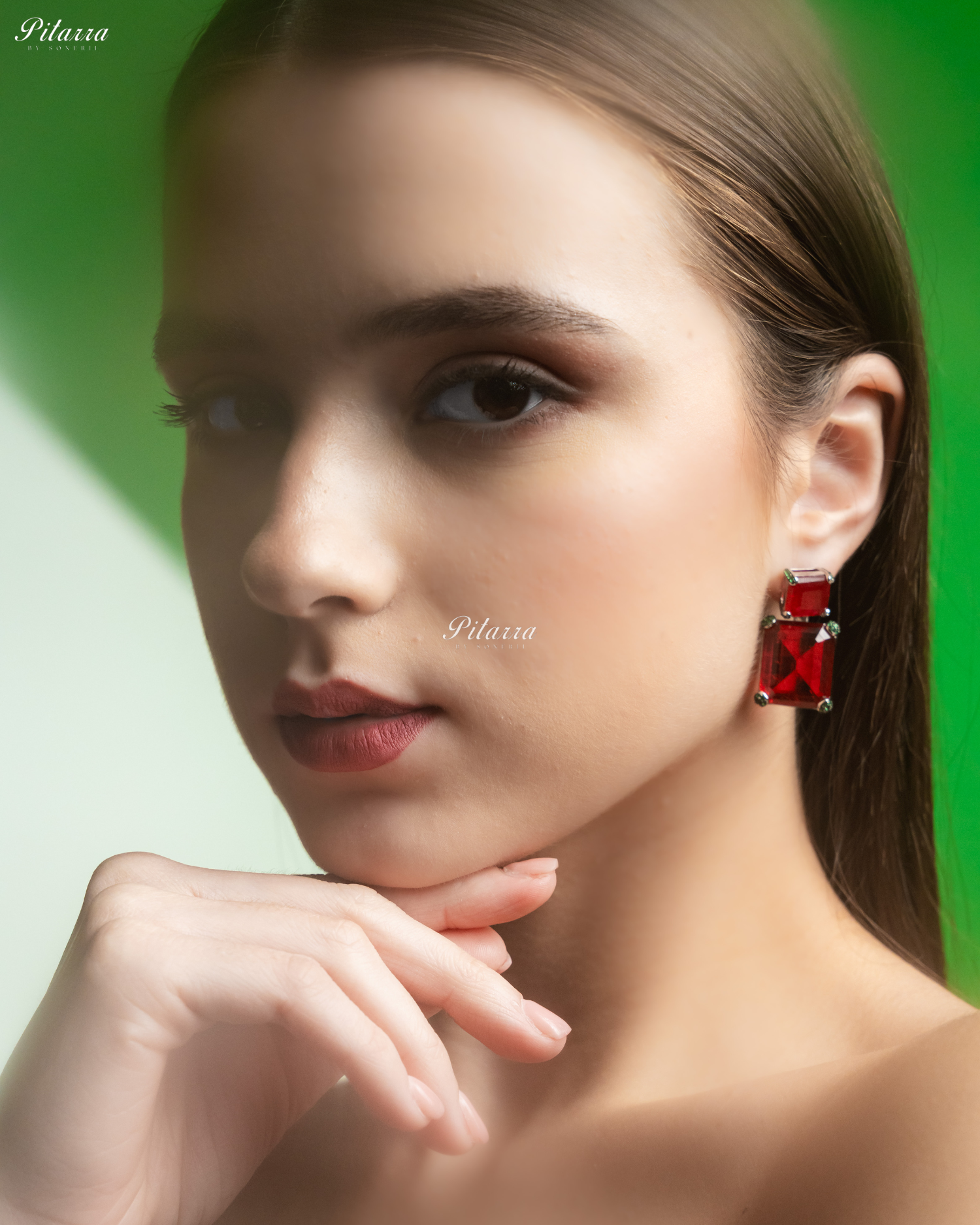 Ruby Red Stone Square 92.5 Silver Stud Earrings