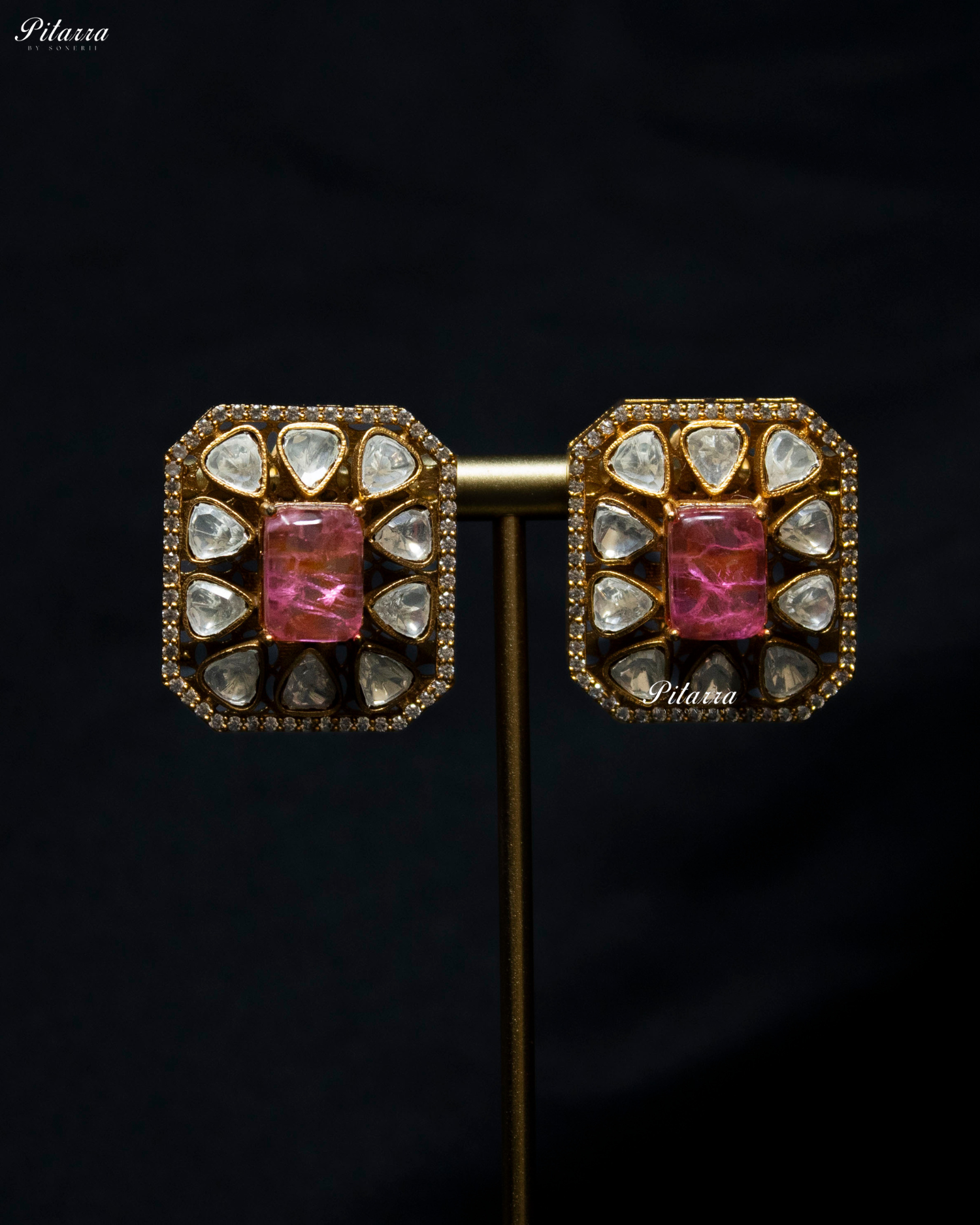 Pink Square Stone Polki Kundan Choker Set