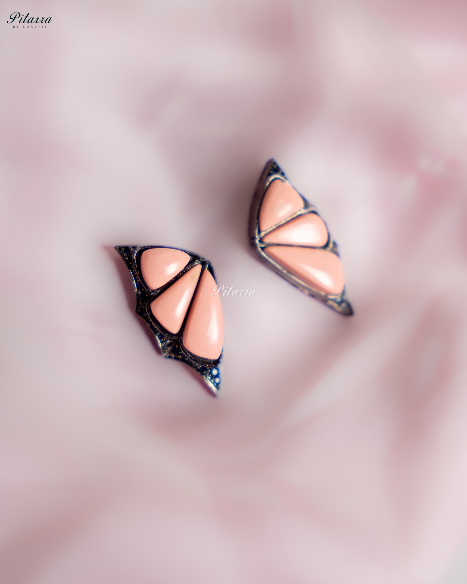 Pink Opal Wing Shape CZ Crystal Stud Earrings