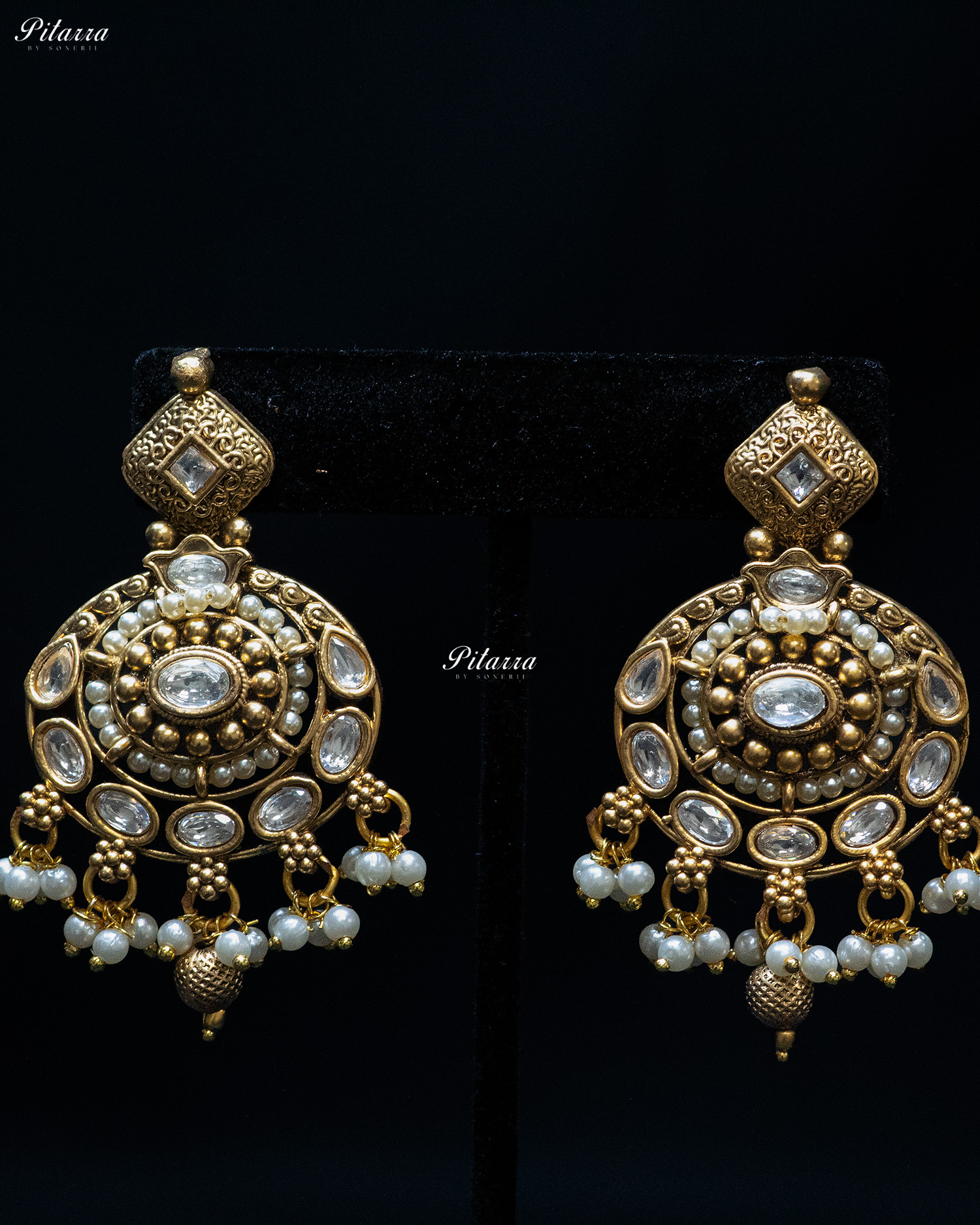 White Stone Gold Finish Two Layer Kundan Necklace Set