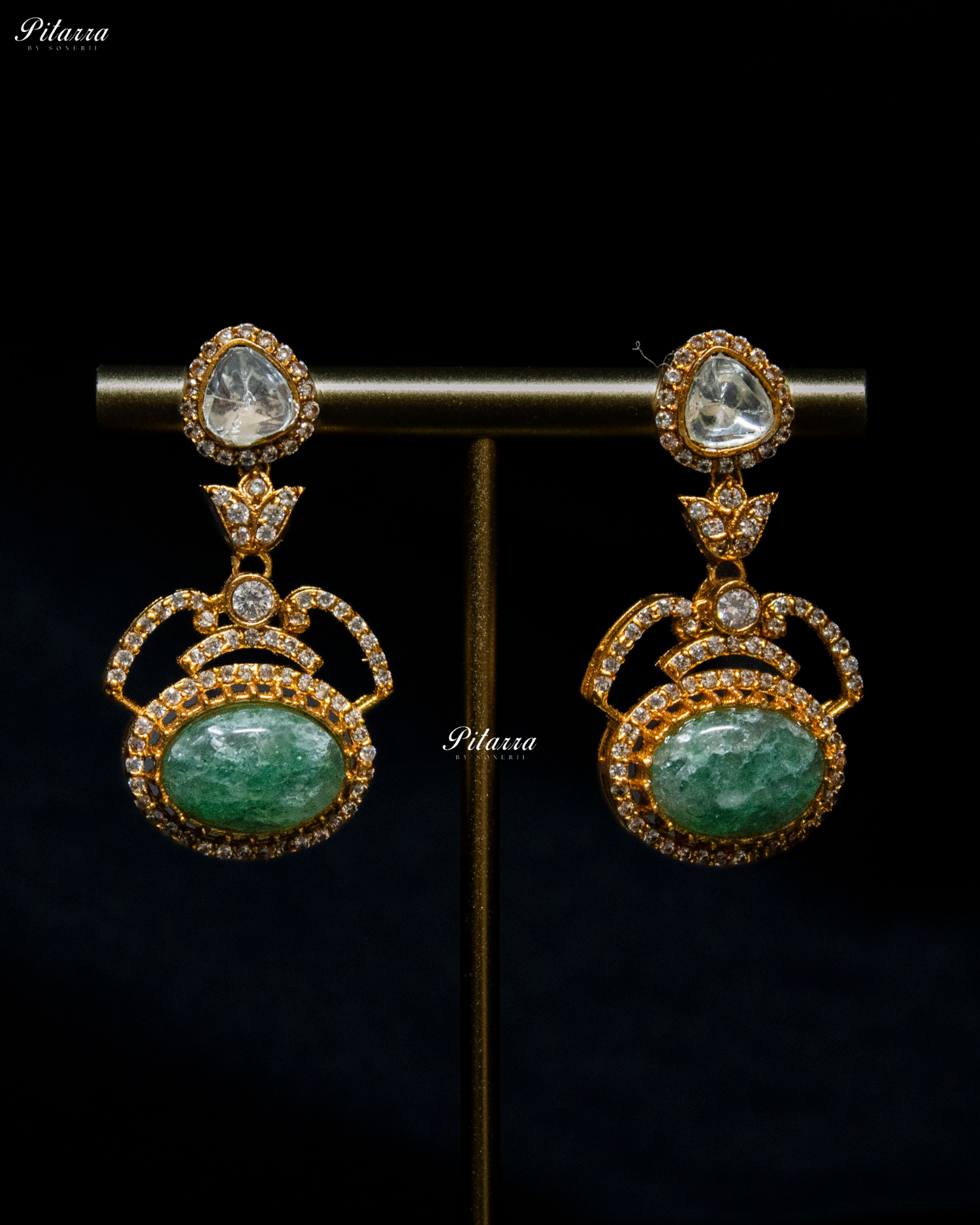 Pitarra Emerald Stones Moissanite Kundan Necklace Set