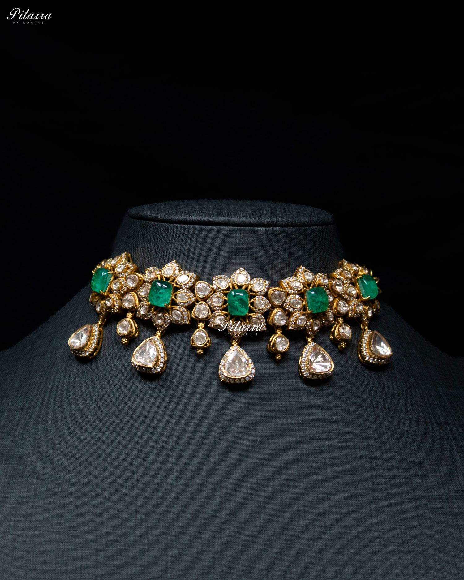 Green Square Stone Victorian Polki Kundan Necklace Set